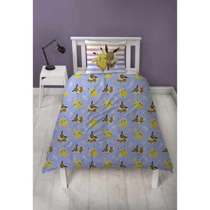 Pokemon - AAARQ16159 - Juego de cama reversible Pikachu y Eevee Microfibra - Funda nórdica 140x200 cm + Funda almohada 63x63 cm 2 Pokemon - AAARQ16159 - Juego de cama reversible Pikachu y Eevee Microfibra - Funda nórdica 140x200 cm + Funda almohada 63x63 cm 2