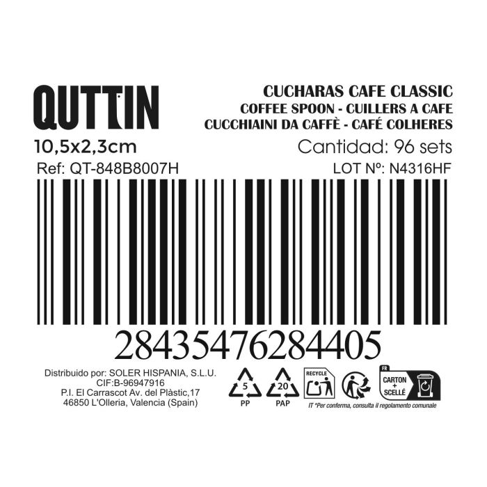 Set de 6 Cucharas Café Classic 1.5 mm - Inde (12 Cajas) 2 Set de 6 Cucharas Café Classic 1.5 mm - Inde (12 Cajas) 2