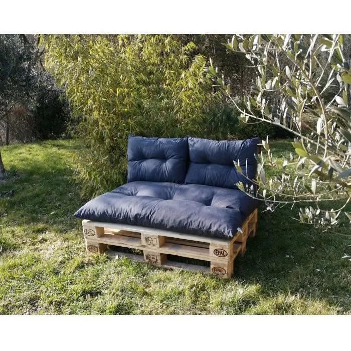 JARDÍN PRIVADO Kit Palet Clásico Colchón Pizarra + 2 Cojines Respaldo para Sofá Exterior 120x80cm Poliéster Hidrófugo 4