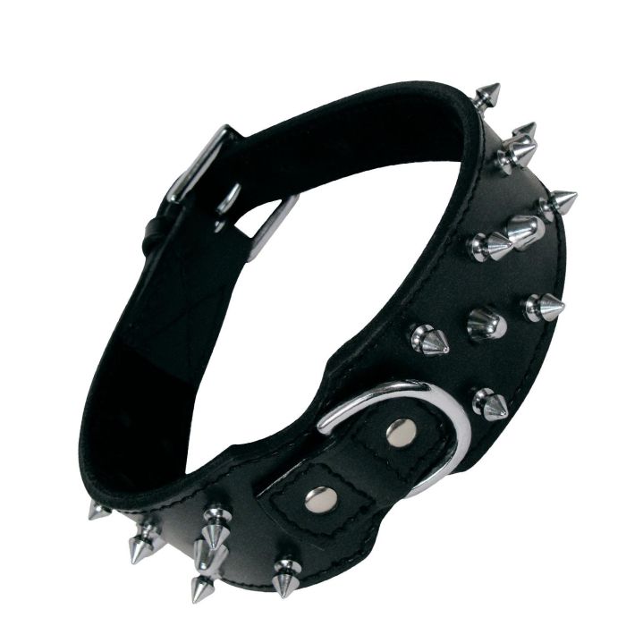 Collar Piel Negra 3 Filas Pinchos 70 cm