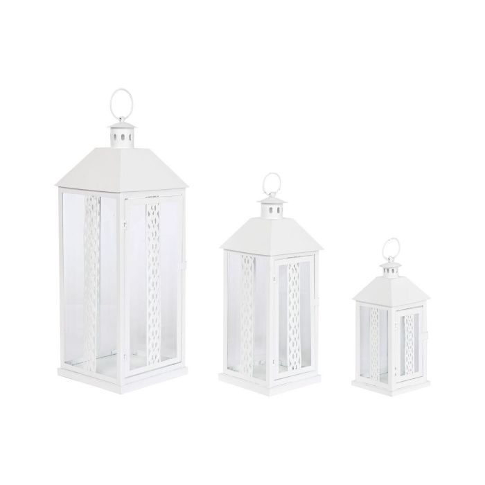 DKD Home Decor Farola Shabby Blanco de Hierro y Cristal 20x55x20 cm Set de 3 con Asa 4,5 kg 0 DKD Home Decor Farola Shabby Blanco de Hierro y Cristal 20x55x20 cm Set de 3 con Asa 4,5 kg 0