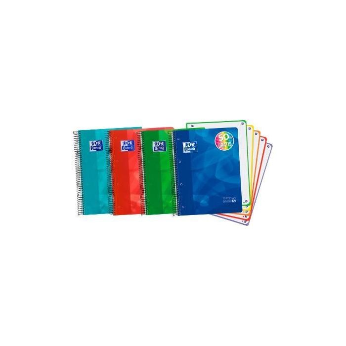 Oxford EUROPEANBOOK 5 LAGOON Cuaderno Microperforado 120H A4+ 5 Colores de Banda, T-Plástico, Pack 5 Ud, Papel Optik 90 gr
