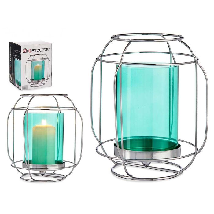 Farol de Cristal y Metal Azul Plata Giftdecor 19x20x19 cm (8 Unidades) Farol de Cristal y Metal Azul Plata Giftdecor 19x20x19 cm (8 Unidades)