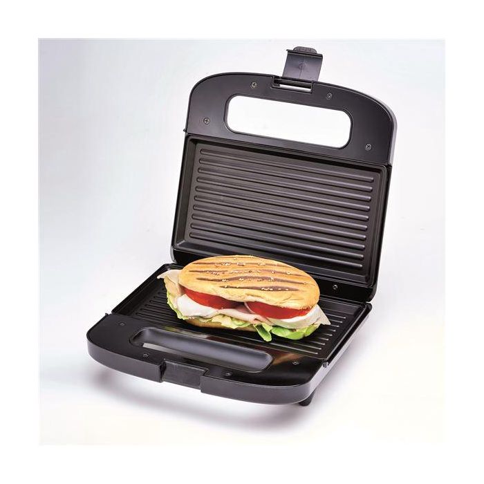 Ariete Sandwichera Negra Compacta con Placa Grill Antiadherente 21.5x12cm, Ideal para Sándwiches, Hotdogs y Más 1 Ariete Sandwichera Negra Compacta con Placa Grill Antiadherente 21.5x12cm, Ideal para Sándwiches, Hotdogs y Más 1