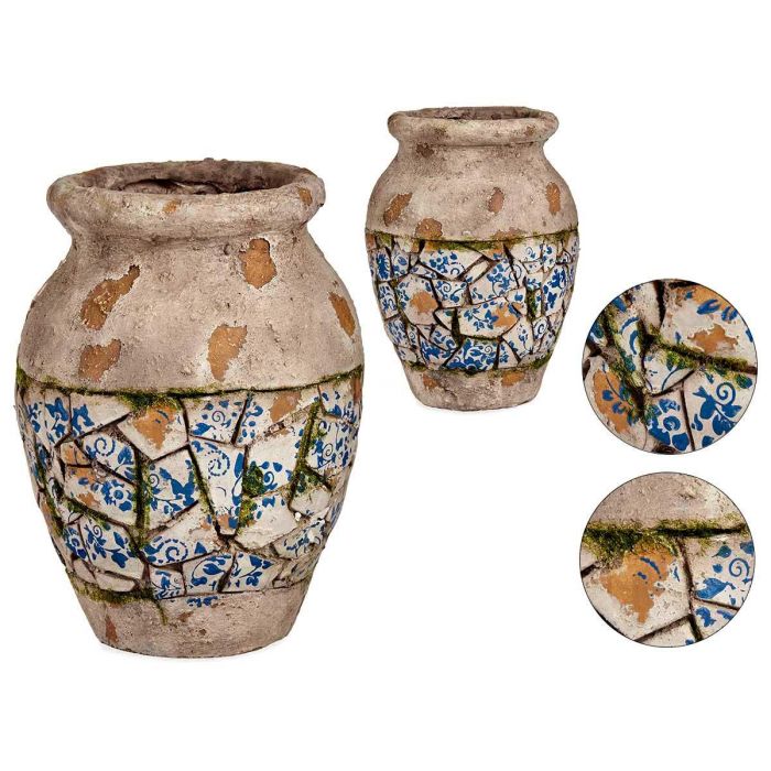 Jarrón de poliresina rústico Ibergarden 32.5 cm - Gris, Blanco, Azul (2 Unidades) Jarrón de poliresina rústico Ibergarden 32.5 cm - Gris, Blanco, Azul (2 Unidades)