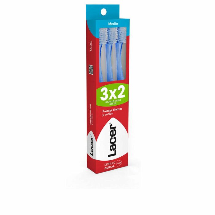 Lacer Pack 3 Cepillos Dentales de Dureza Media para Limpieza Profunda y Protección Diaria de Dientes y Encías Lacer Pack 3 Cepillos Dentales de Dureza Media para Limpieza Profunda y Protección Diaria de Dientes y Encías