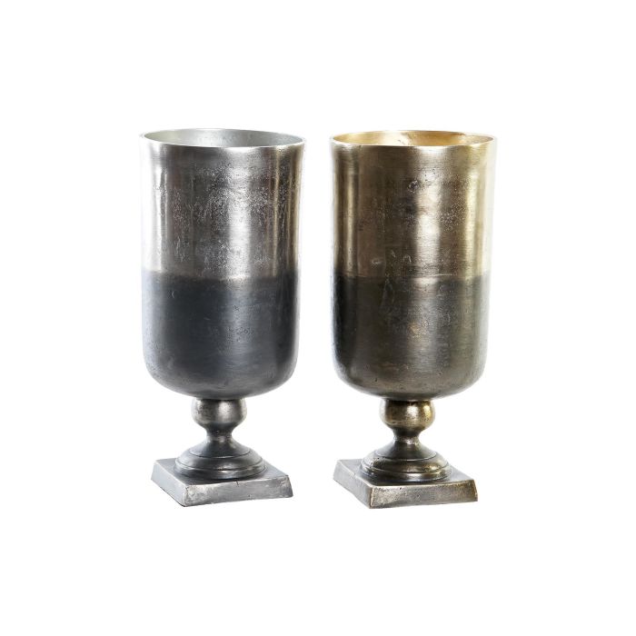 DKD Home Decor Jarrón Moderno de Aluminio Dorado Plateado, 15x33x15 cm - Set de 2 Unidades