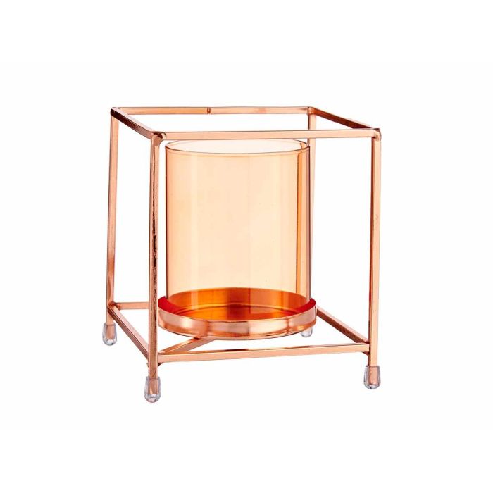 Base para Vela de Cristal Cuadrado Ámbar con Metal Cobre 11x12x11 cm - Giftdecor (8 Unidades) 1 Base para Vela de Cristal Cuadrado Ámbar con Metal Cobre 11x12x11 cm - Giftdecor (8 Unidades) 1