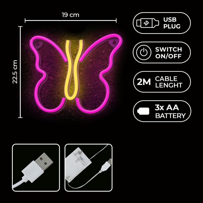 Forever Lámpara Neon LED Mariposa Rosa - Iluminación Decorativa 2