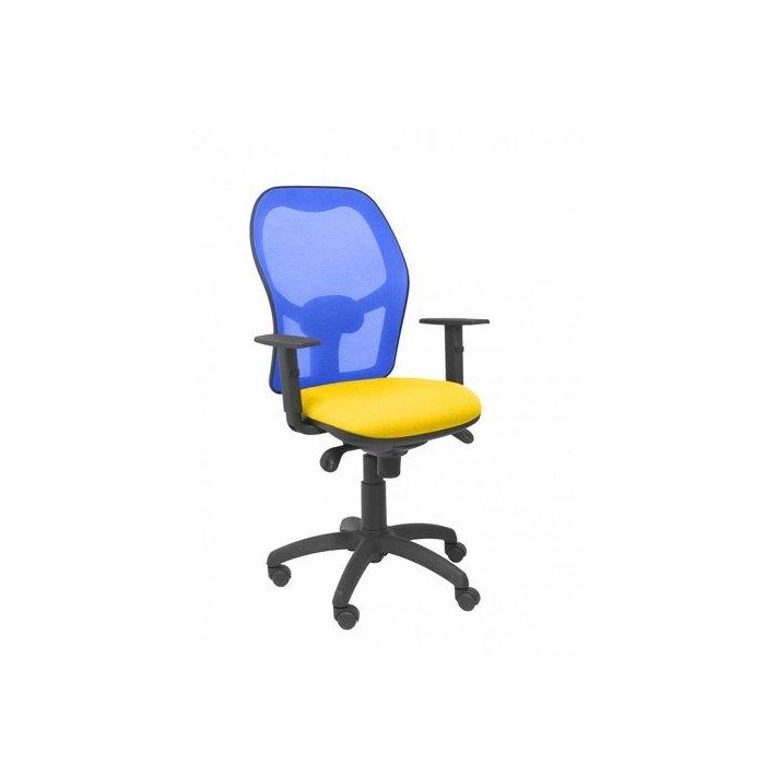 Silla Piqueras Y Crespo Jorquera Brazos Regulables Mecanismo Sincro Con Regulador De Tension Respaldo De Malla Azul Y Asiento Tapizado Bali Amarillo