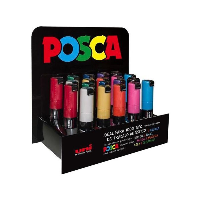 Posca Marcador Pc-8K-20P No Permanente Punta Biselada 8.0 mm Colores Surtidos -Expositor 20U-