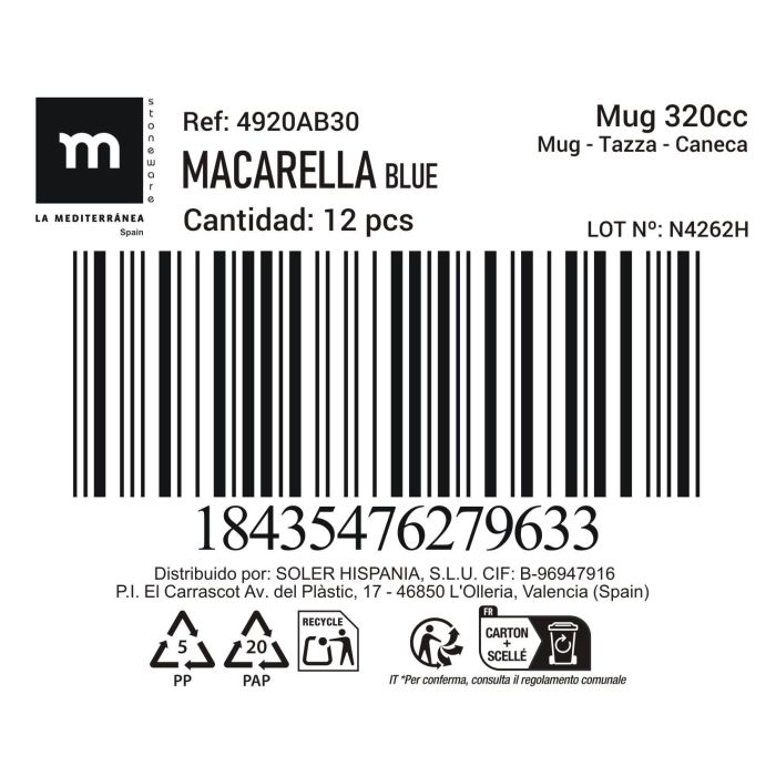 Mug Macarella Blue 320 ml - Inde (36 Unidades) 1 Mug Macarella Blue 320 ml - Inde (36 Unidades) 1