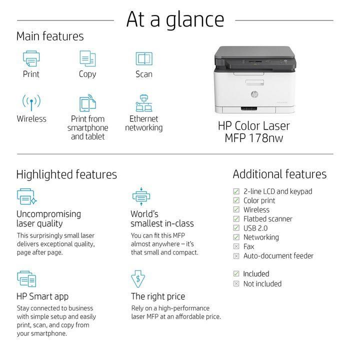 HP 4ZB96A - Impresora Multifunción Láser Color MFP 178NW WiFi 3 en 1 Compacta para Oficina y Hogar, 18ppm Negro, 4ppm Color 13 HP 4ZB96A - Impresora Multifunción Láser Color MFP 178NW WiFi 3 en 1 Compacta para Oficina y Hogar, 18ppm Negro, 4ppm Color 13