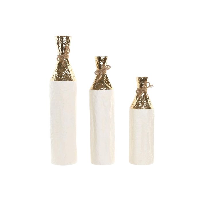 DKD Home Decor Jarrones Glam de Metal Dorado y Blanco, Set de 3, 14 x 14 x 67 cm (2 Unidades)