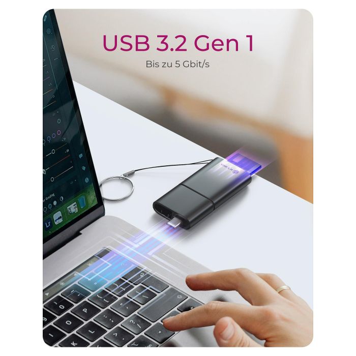 ICY BOX IB-CR204-CU3 Lector de Tarjetas 2 en 1 USB 3.2 Gen 1 para SD, MicroSD, SDXC, SDHC hasta 2 TB, 170 MB/s, Negro 4