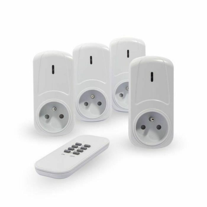 Chacon Kit 4 Tomas de Corriente Inalámbricas para Encendido/Apagado con Control Remoto 4 Canales, 2000W, Alcance 25m