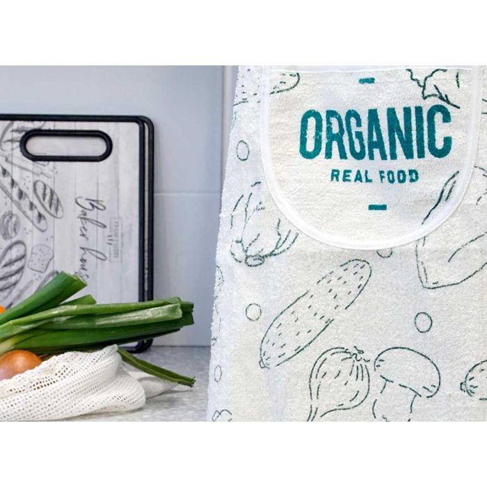 Set Delantal y Paño Cocina Rizo Organic Kinvara - 60x80 cm, Blanco/Azul (12 Unidades) 1 Set Delantal y Paño Cocina Rizo Organic Kinvara - 60x80 cm, Blanco/Azul (12 Unidades) 1