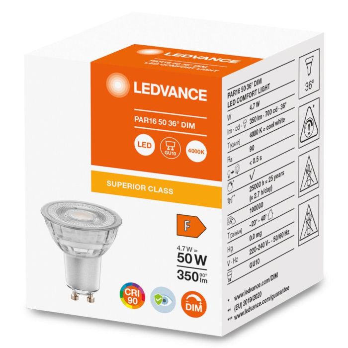 [LVE-4058075757882] Ledvance/Osram Bombilla LED Spot GU10 4,7W 350Lm 4000K 36º IP20 Regulable 1
