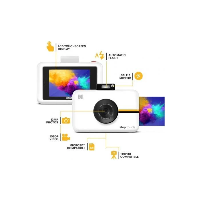 Kodak RODITC20W Cámara Digital Instantánea STEP Touch 13MP Impresora Bluetooth Pantalla Táctil LCD 3.5" Fotos 2"x3" Blanca