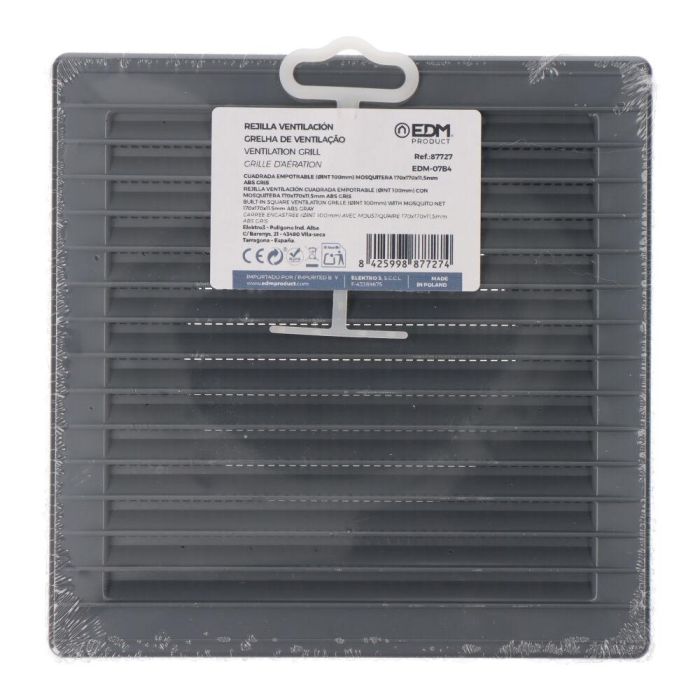 Edm Rejilla ventilación cuadrada empotrable ø 100mm 170x170x11,5mm ABS gris con mosquitera 2