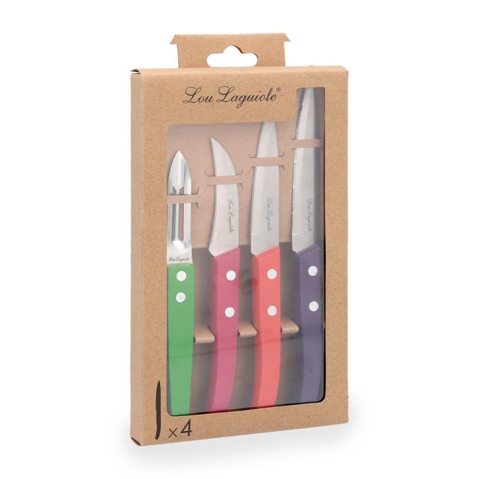 Amefa Cuchillos de Mesa Forest Color Set de 4 Piezas, Acabado Madera Multicolor, 21,5 cm - Apto Lavavajillas, Higiénicos y Duraderos