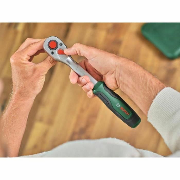 Bosch 4053423254150 Juego de trinquete de 57 piezas 1/4 + 1/2 para diversos proyectos de bricolaje con 55 accesorios de alto torque y estuche de transporte con agarre suave 7