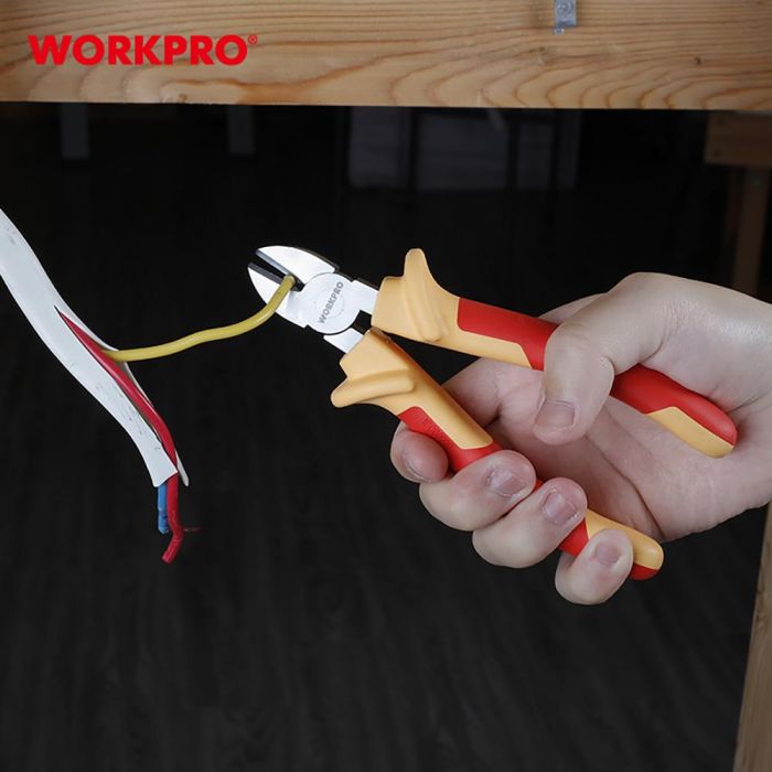 Workpro Juego de 4 Alicates Aislados 1000V (Punta Larga 160mm, Corte Diagonal 160mm, Universal 160mm, Pico Loro 250mm) en Acero Cromo Vanadio 4