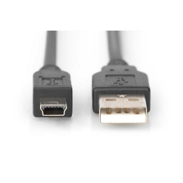 Digitus Cable de Conexión USB 2.0 Tipo A a Mini B (5 pines) Macho/Macho 3m, Conforme Estándar USB 2.0 1