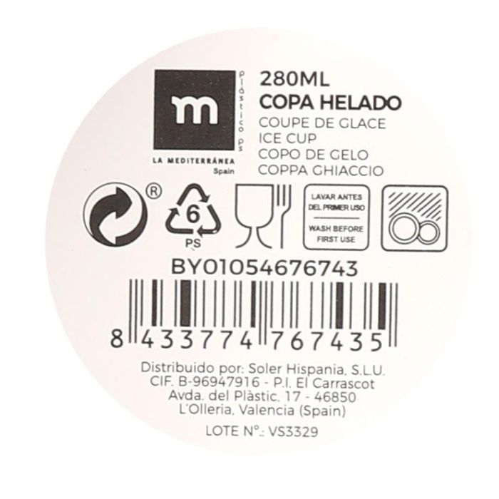 La Mediterranea Copa Helado 280 ml PS, 10 cm de diámetro y 14,4 cm de alto (24 Unidades) 3