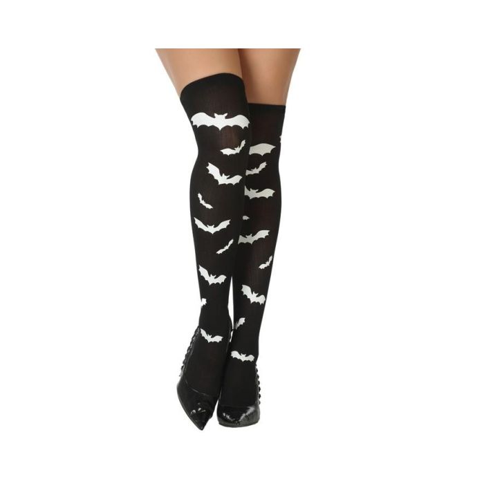 Medias Negras con Murciélagos Blancos para Mujer - Accesorio Perfecto para Halloween y Fiestas Góticas 0 Medias Negras con Murciélagos Blancos para Mujer - Accesorio Perfecto para Halloween y Fiestas Góticas 0