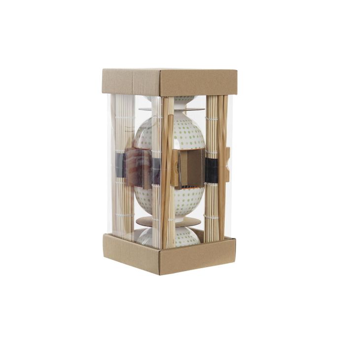 DKD Home Decor Set de Sushi Oriental 16 Piezas de Bambú y Gres Apto Microondas y Lavavajillas Azul y Blanco