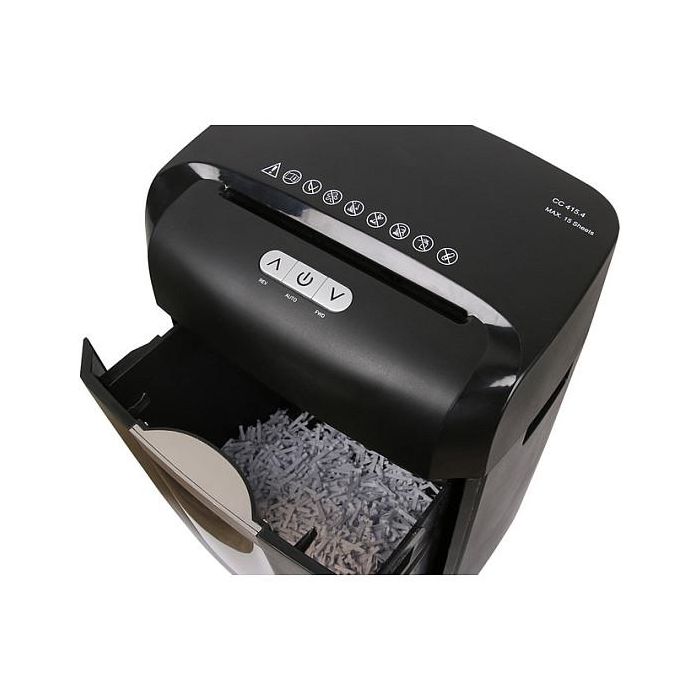 Olympia CC 415.4 Aktenvernichter - Trituradora de Papel de Corte Cruzado, 15 Hojas, Nivel de Seguridad P-4, 4x35 mm, 16 L, Negro