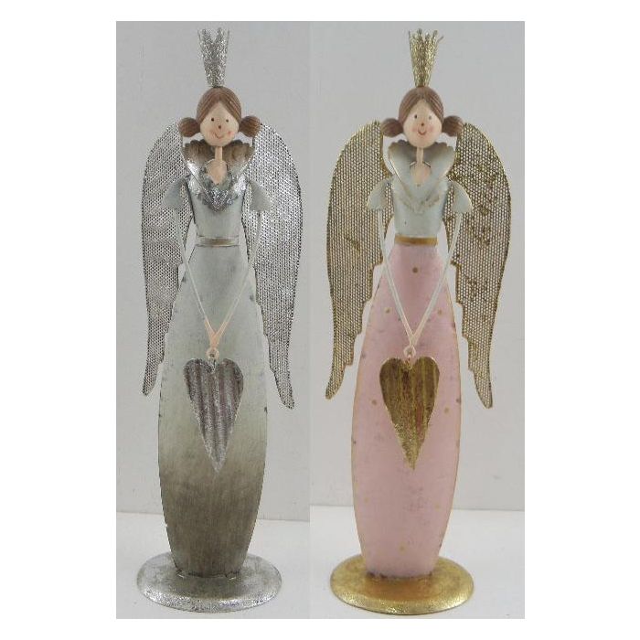 DKD Home Decor Figura de Navidad Ángel Fantasía de Metal Rosa Palo y Gris, 7 x 11.5 x 34.5 cm, Pack de 4 Unidades