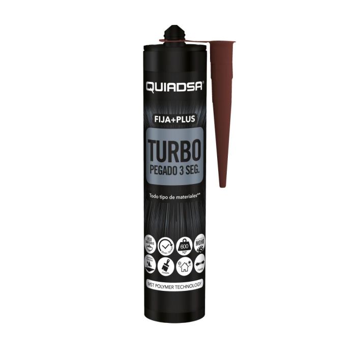 Quiadsa Adhesivo Elástico Fija+Plus Turbo Marrón 290ml Agarre Rápido 3s Fuerza 400kg/m²