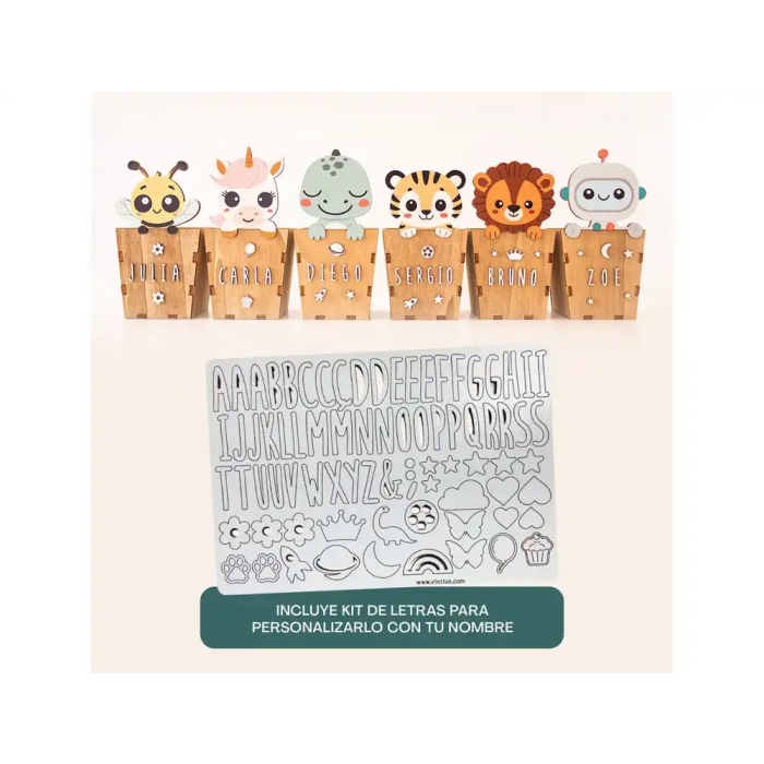 Wondee Portalápices Personalizable de Madera Robot, Cubilete Infantil para Lápices y Útiles Escolares, 10x19 cm, Materiales Sostenibles 3