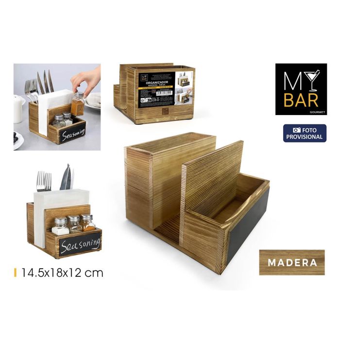 Inde Organizador de Madera para Mesa My Bar - 14,4 cm Ancho x 11,8 cm Alto x 18,4 cm Largo (6 Unidades)