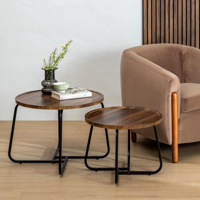 Mesa Centro Marrón Dm-Metal Salón 60 X 60 X 45 cm