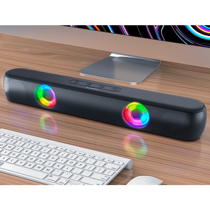 Q-connect Barra de Sonido Bluetooth con Iluminación LED y Control de Volumen, Potencia 2x5W, Color Negro 3