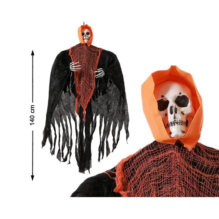 Decoración Colgante Esqueleto con Capucha Naranja 140 cm
