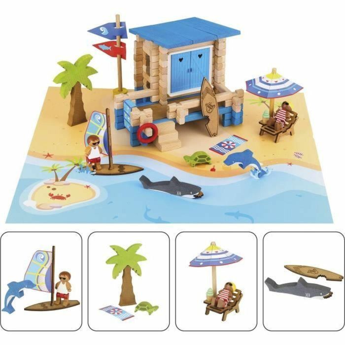 Jeujura JEU1716412289937 Juego de Construcción Día en la Playa 120 Piezas Madera Natural, con Tapete y Accesorios, 32x27x11 cm 1 Jeujura JEU1716412289937 Juego de Construcción Día en la Playa 120 Piezas Madera Natural, con Tapete y Accesorios, 32x27x11 cm 1