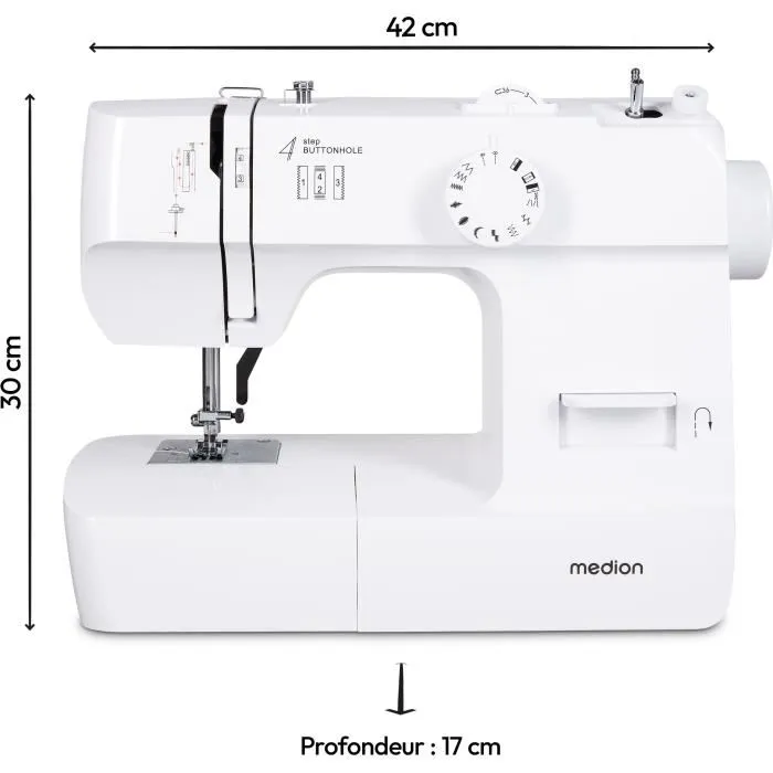 Medion SM 70 Máquina de Coser - MED4061275230727 - 71W - 12 Puntadas - 700 rpm - Luz LED - Blanco 5