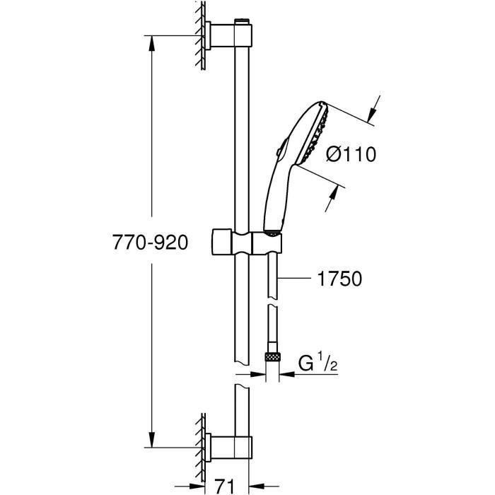 Set de ducha con rociador de 3 chorros, barra de 90 cm y flexo - GROHE Vitalio Start 110 26956001 - Ahorro de agua - Cromo 1 Set de ducha con rociador de 3 chorros, barra de 90 cm y flexo - GROHE Vitalio Start 110 26956001 - Ahorro de agua - Cromo 1