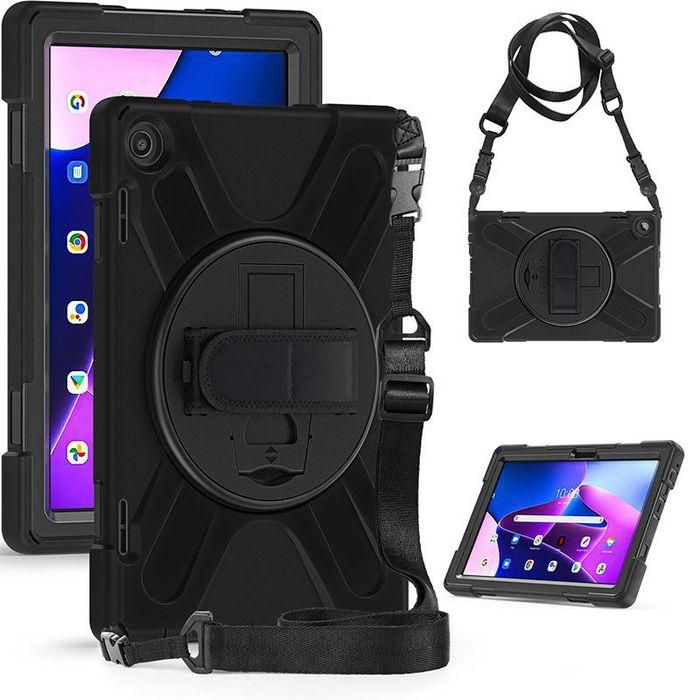 eSTUFF Funda Defender AUSTIN para Lenovo Tab M10 3ra Gen 2022 10.1 (TB-328FU/TB-328XU) antigolpes con soporte y correa - Negro