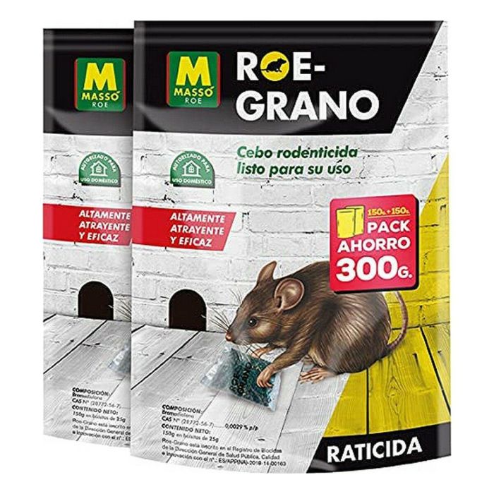 Massó 231616 Raticida Roe-Grano Cebo para Ratas y Ratones 300g (12 bolsitas) para Interior y Exterior