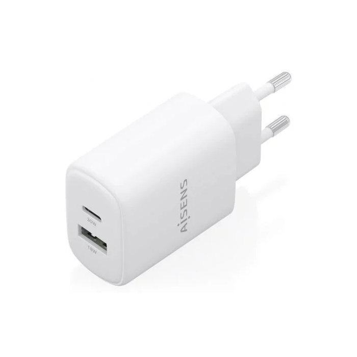 Aisens Cargador de Pared GaN A110-0977 30W 1xUSB-C 1xUSB-A Blanco 1