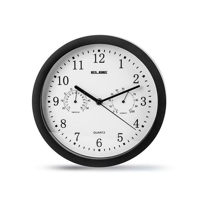 Elbe RP-1005-N Reloj de Pared con Temperatura y Humedad 25cm Negro