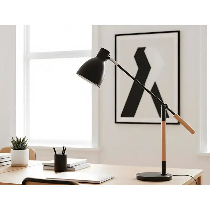 Q-connect Lampara Escritorio Deneb Metalica con Detalles Madera, Interruptor, 2 Articulaciones, Color Negro 8