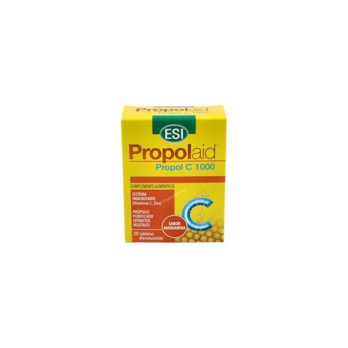 TREPATDIET-ESI Propolaid Propol C 1000 mg Vitamina C Zinc Própolis. Contribuye al sistema inmune, 20 comprimidos efervescentes sabor mandarina