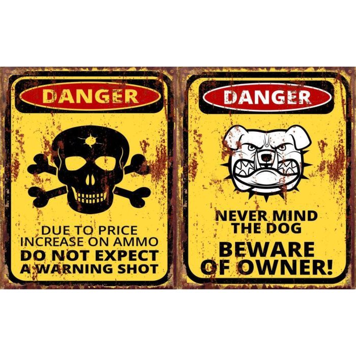 DKD Home Decor Decoración Pared Vintage Metal Motivo 'Danger' Diseño Surtido Amarillo Negro 1x20x25 cm - Pack 6 Unidades