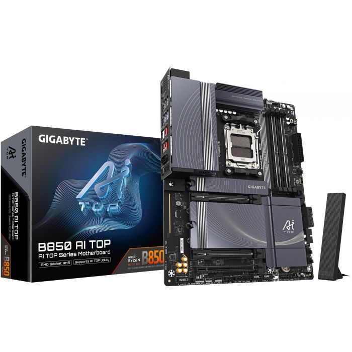 Gigabyte B850 AI TOP Placa Base, Socket AM5, DDR5 8600MHz OC, ATX, Wi-Fi 7, 10GbE LAN, Procesadores AMD Ryzen Serie 7000/8000/9000 0 Gigabyte B850 AI TOP Placa Base, Socket AM5, DDR5 8600MHz OC, ATX, Wi-Fi 7, 10GbE LAN, Procesadores AMD Ryzen Serie 7000/8000/9000 0